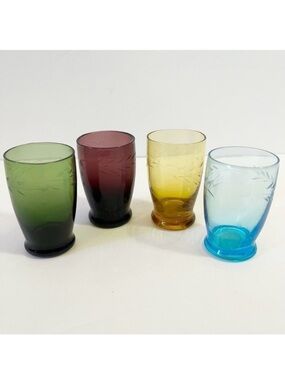 Depression Glass Wheat Pattern Cordial Shot Glass Multicolor Hand Cut Liqueur 4x